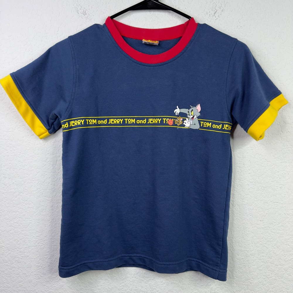 Tom and Jerry Ringer T-Shirt Boy 10 Blue Cartoon Turner Entertainment 2004 Retro